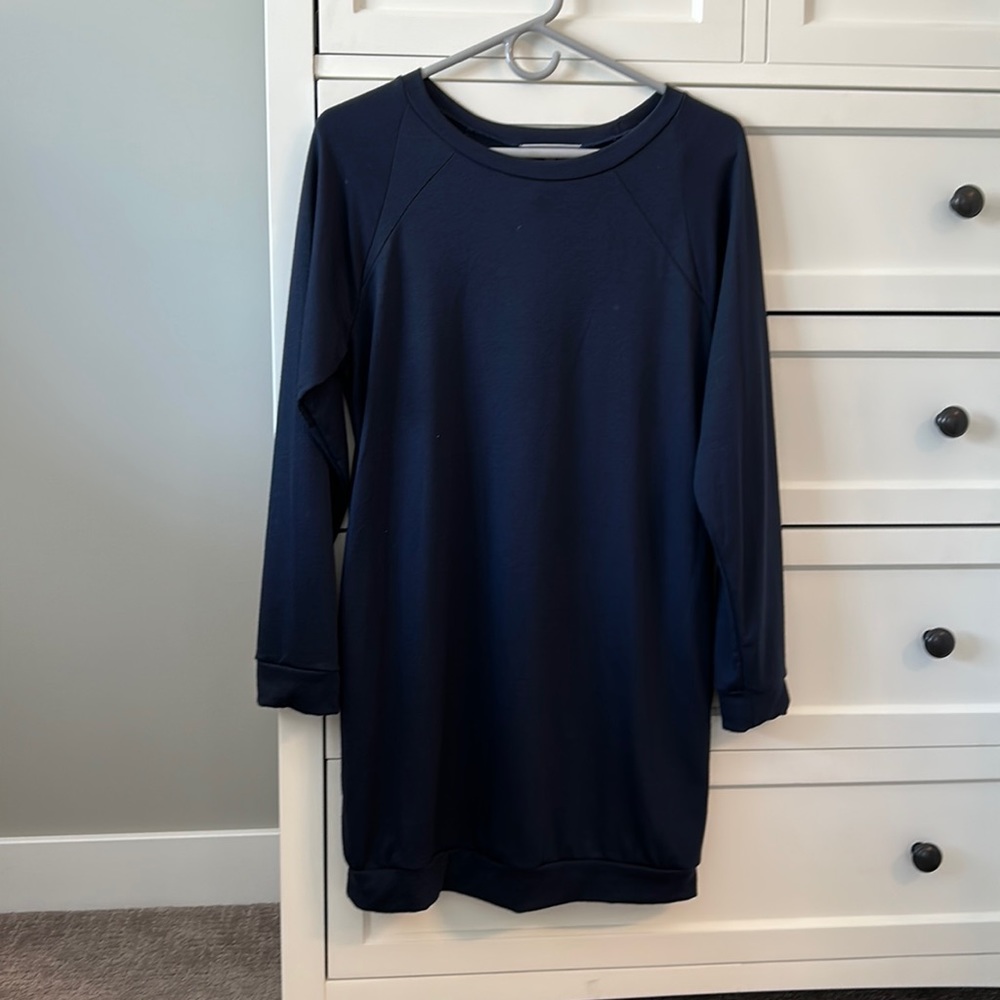 Navy blue sweatshirt tunic/dress with pockets (size small)